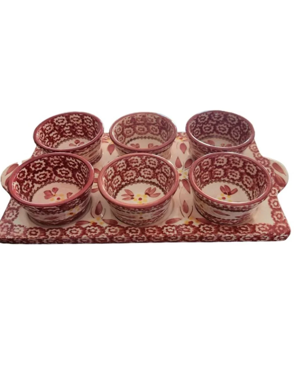 Temp-tations By Tara Old World Red 4oz Ramekins Set w/tray 7 Pieces EUC